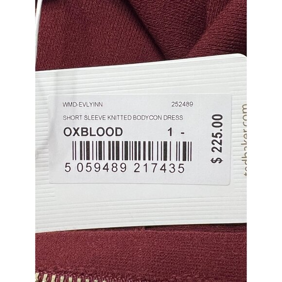 Ted Baker Dress Womens Small Oxblood Red Cream Short Sleeve Knit Bodycon Evelynn - Picture 9 of 12